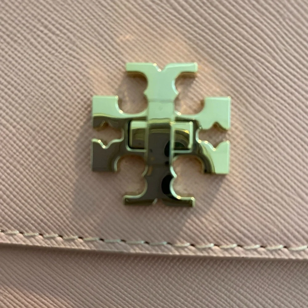 Tory Burch Pink Saffiano Leather Clutch with Gold Logo